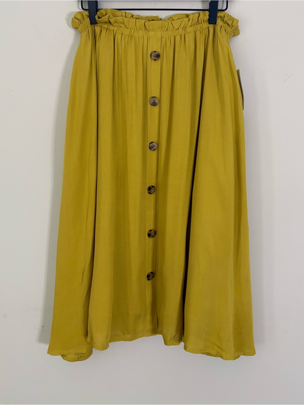 Tulip B Button-Front Midi Skirt with Ruffled Waistband
